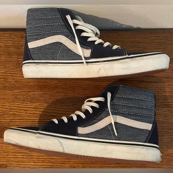 Like New Vans Old Skool Blue Unique Stitched High Top Sneaker Shoes W Size 9 - Picture 8 of 9